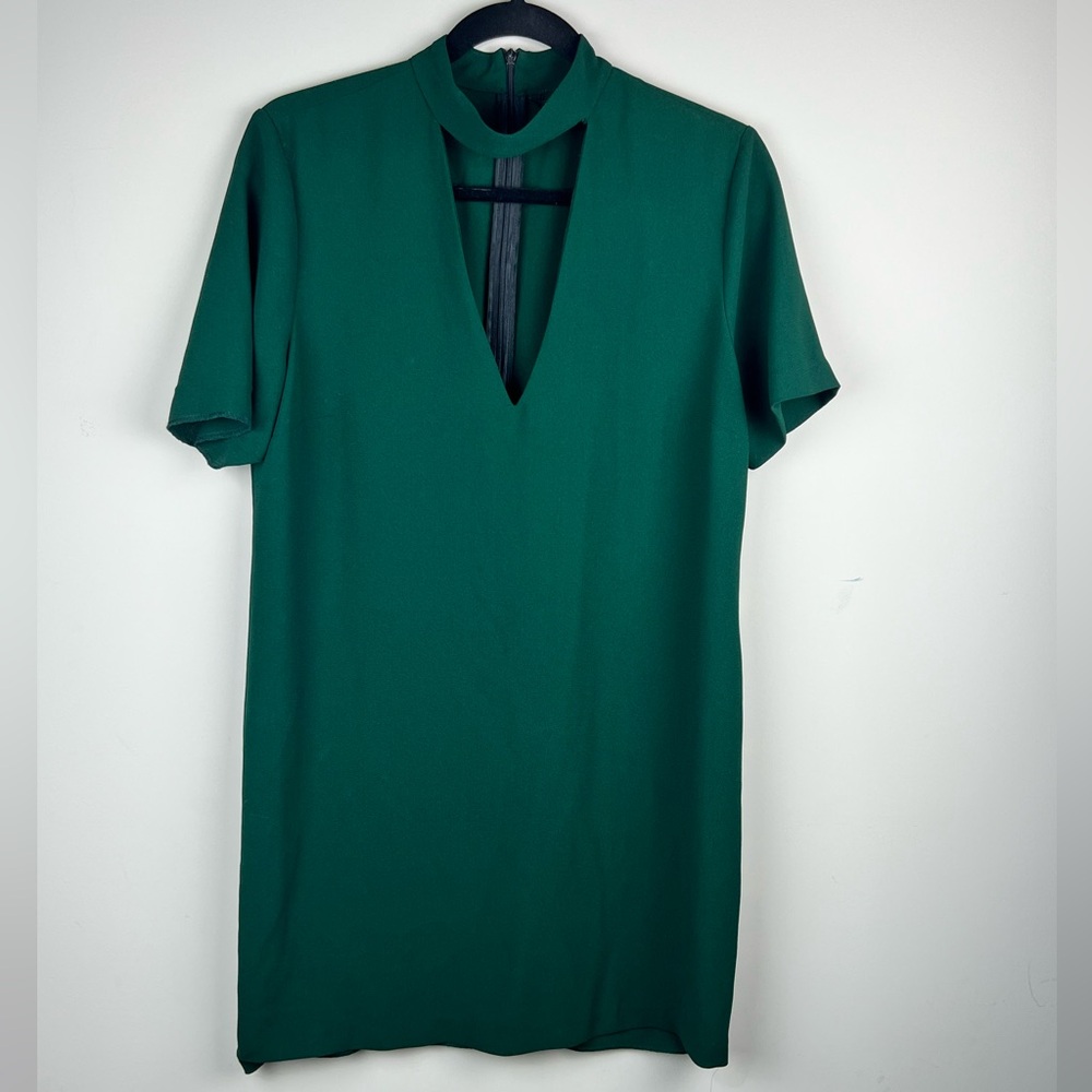 Zara Women’s Choker V neck Plunge Shift Mini Vibrant‎ Green Dress size M